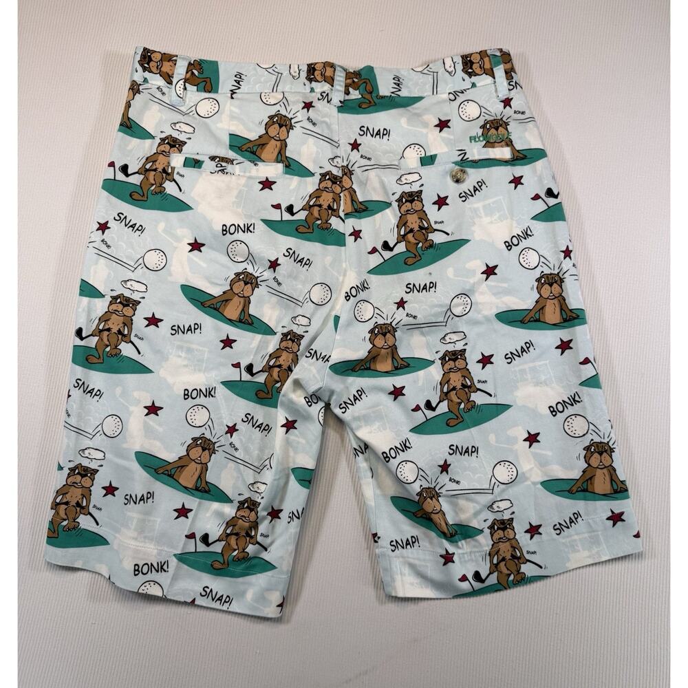 Flow Golf Society Golf Shorts Mens 36 Snap Bonk Cartoon Performance Stretch